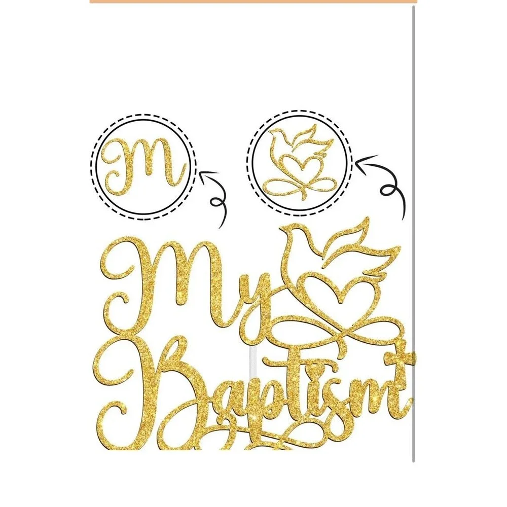 Gold Glitter  My Baptism Cake Topper